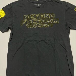 Grunt Style Black Tee with Yellow Graphic Star Wars “defend freedom you must”